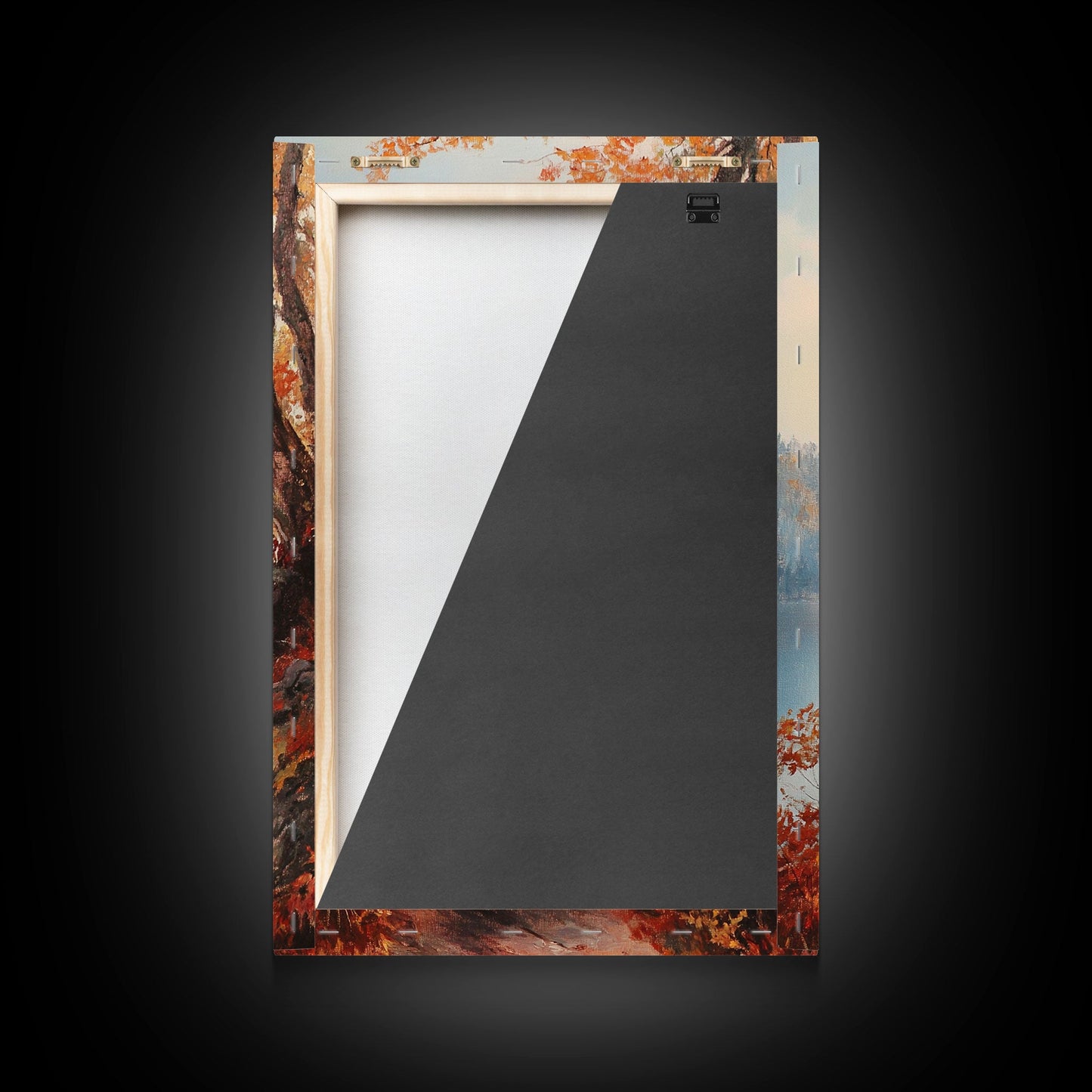 Fall In The Virginia Mountains - Framed Canvas Print - Autumn Leaves Falling On The Mountain Lake Landscape