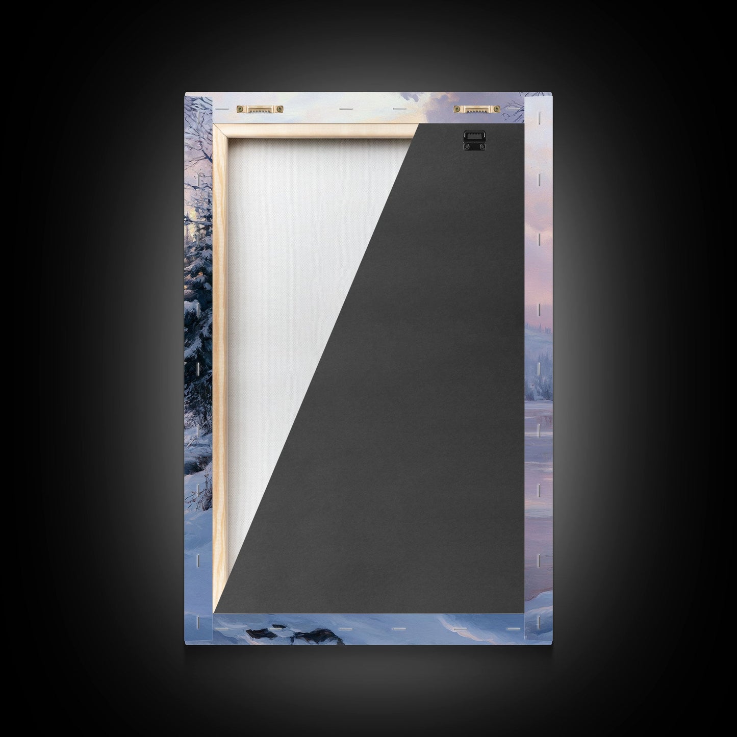 Cabin In Snowy Forest Framed Canvas Print Wall Art Winter Landscape Decor, Cozy Christmas Art Gift, Rustic Winter Wonderland Art