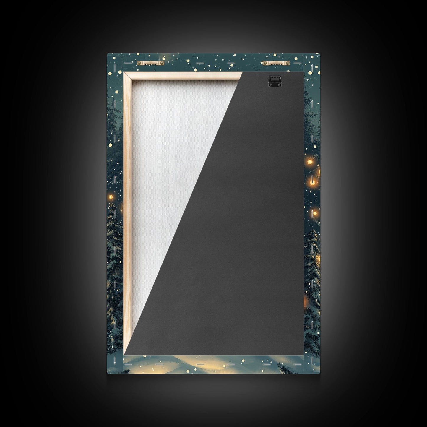 Cozy Cabin in Snowy Winter Forest, Warm Christmas Lights and Peaceful Holiday Scene, Perfect for Winter Wall Art, Framed Canvas Print