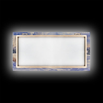 Farmhouse Christmas decor Framed Canvas Print snowy white farmhouse with wreath winter wonderland holiday decor best gift Christmas wall art