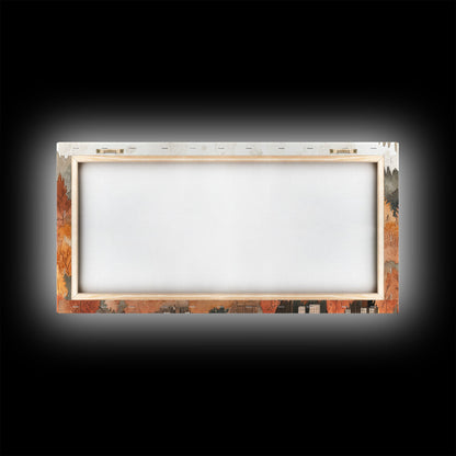 Autumn village decor Framed Canvas Print rustic village with fall trees cozy seasonal wall art gift idea moody landscape autumn home decor