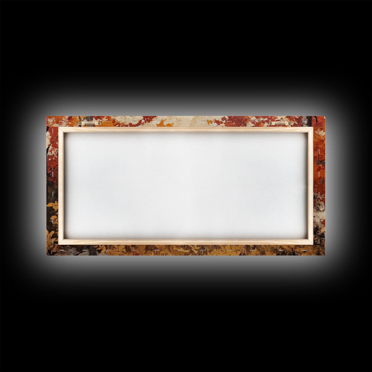 Cowboy on mountainside with red autumn leaves rugged cliffs, Framed Canvas Print, fall landscape wall art, western decor with warm colors