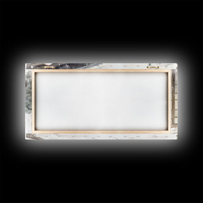 Minimalist Japanese Christmas Scene Framed Canvas Print, Snowy Holiday Decor with Simple Tree and Lantern Perfect Holiday Art