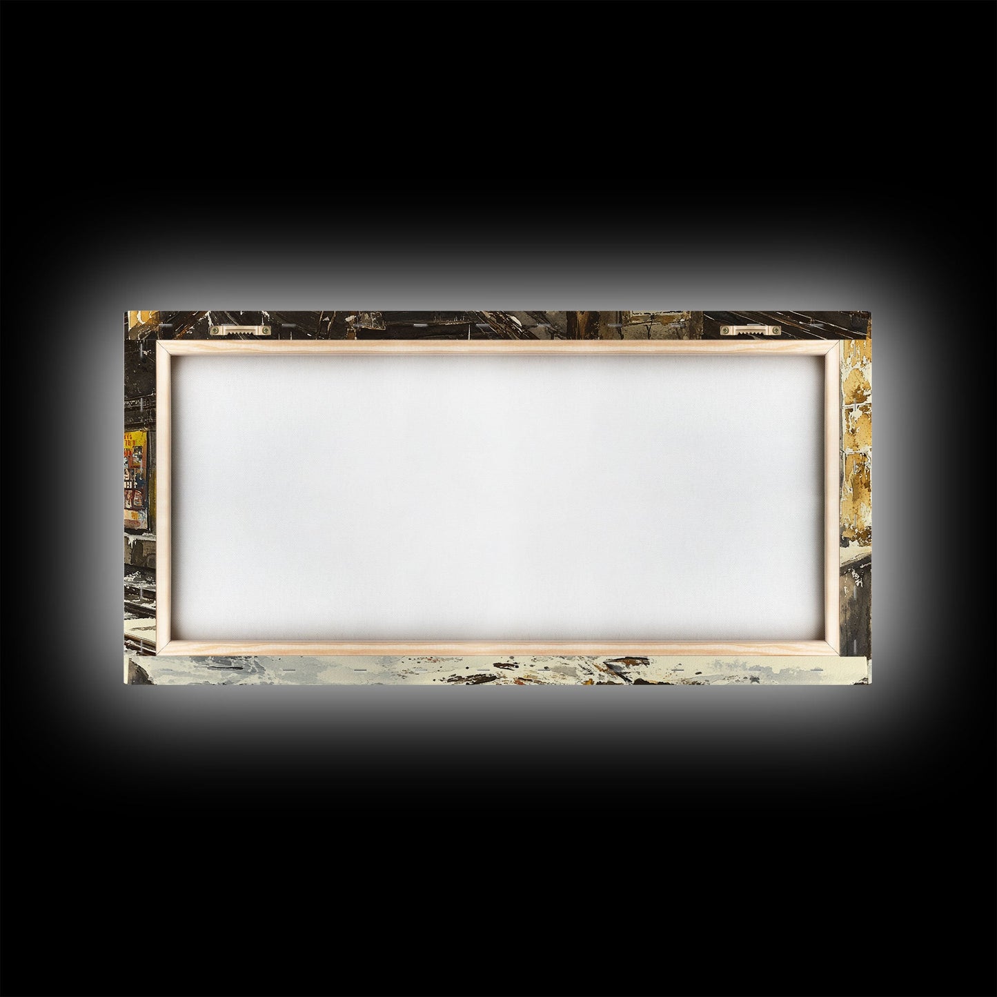 Underground subway station winter scene framed canvas print, snowy platform with festive wreath and urban decay, Christmas display