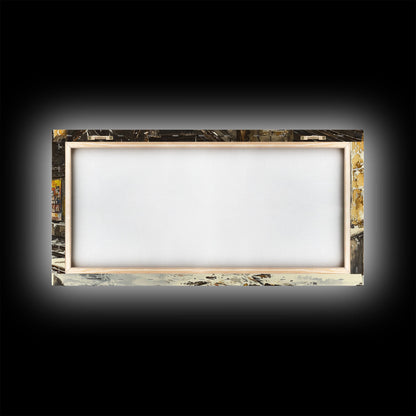 Underground subway station winter scene framed canvas print, snowy platform with festive wreath and urban decay, Christmas display