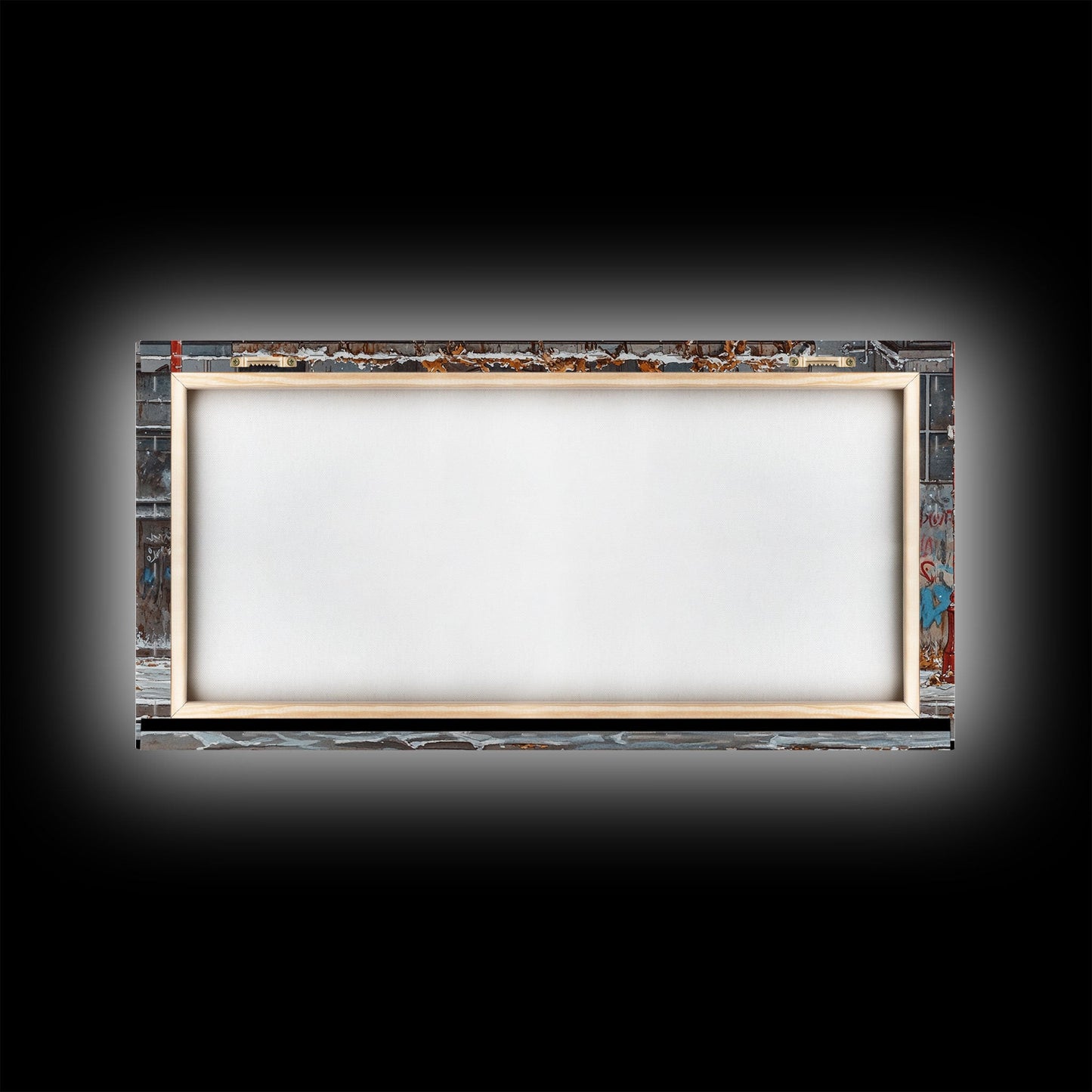 Urban Christmas street scene with wreath on a graffiti wall, framed canvas print perfect moody holiday decor winter wall art