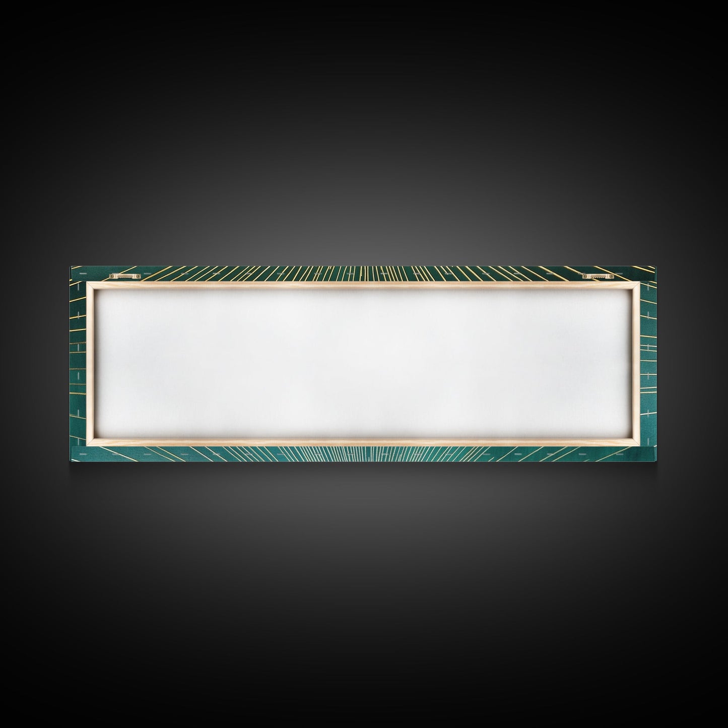 Eclectic Art Deco Sunburst Framed Canvas Print, Boho Style Wall Art, Emerald Green and Gold Extra Wide Art