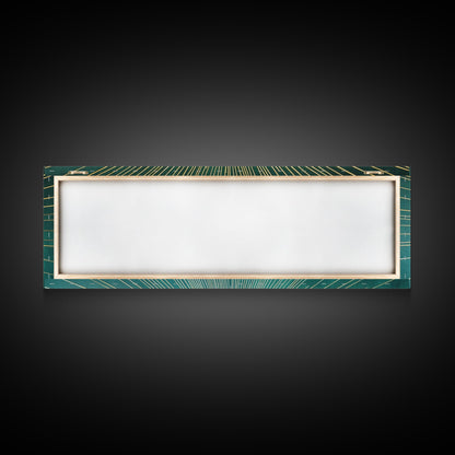 Eclectic Art Deco Sunburst Framed Canvas Print, Boho Style Wall Art, Emerald Green and Gold Extra Wide Art
