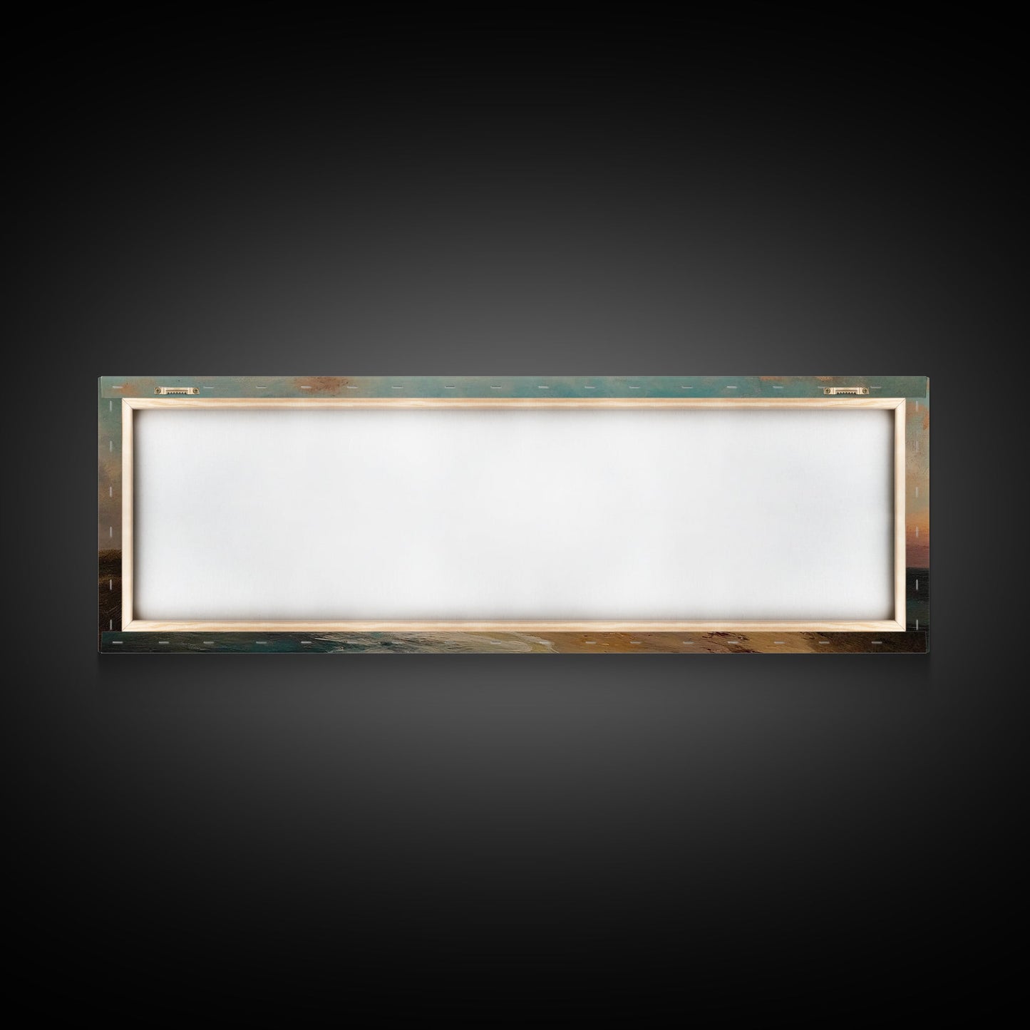 Muted Beach Framed Oil Painting Canvas Print, Minimalist Coastal Decor, Seascape Painting, Long / Horizontal Beach Wall Art, Panoramic Art