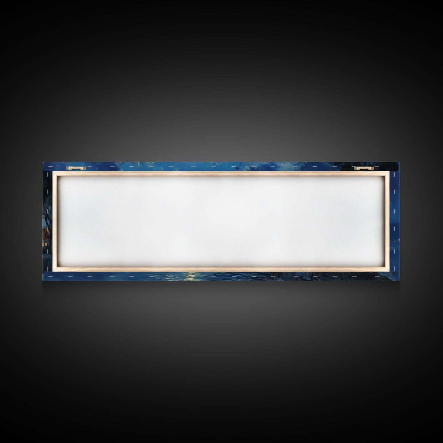 Horizontal Oil Painting Print - Italy At Night - Portofino Wall Art - Horizontal Panoramic Print - Full Moon Painting