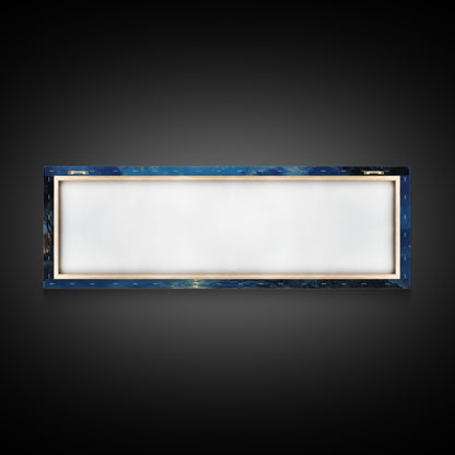 Horizontal Oil Painting Print - Italy At Night - Portofino Wall Art - Horizontal Panoramic Print - Full Moon Painting