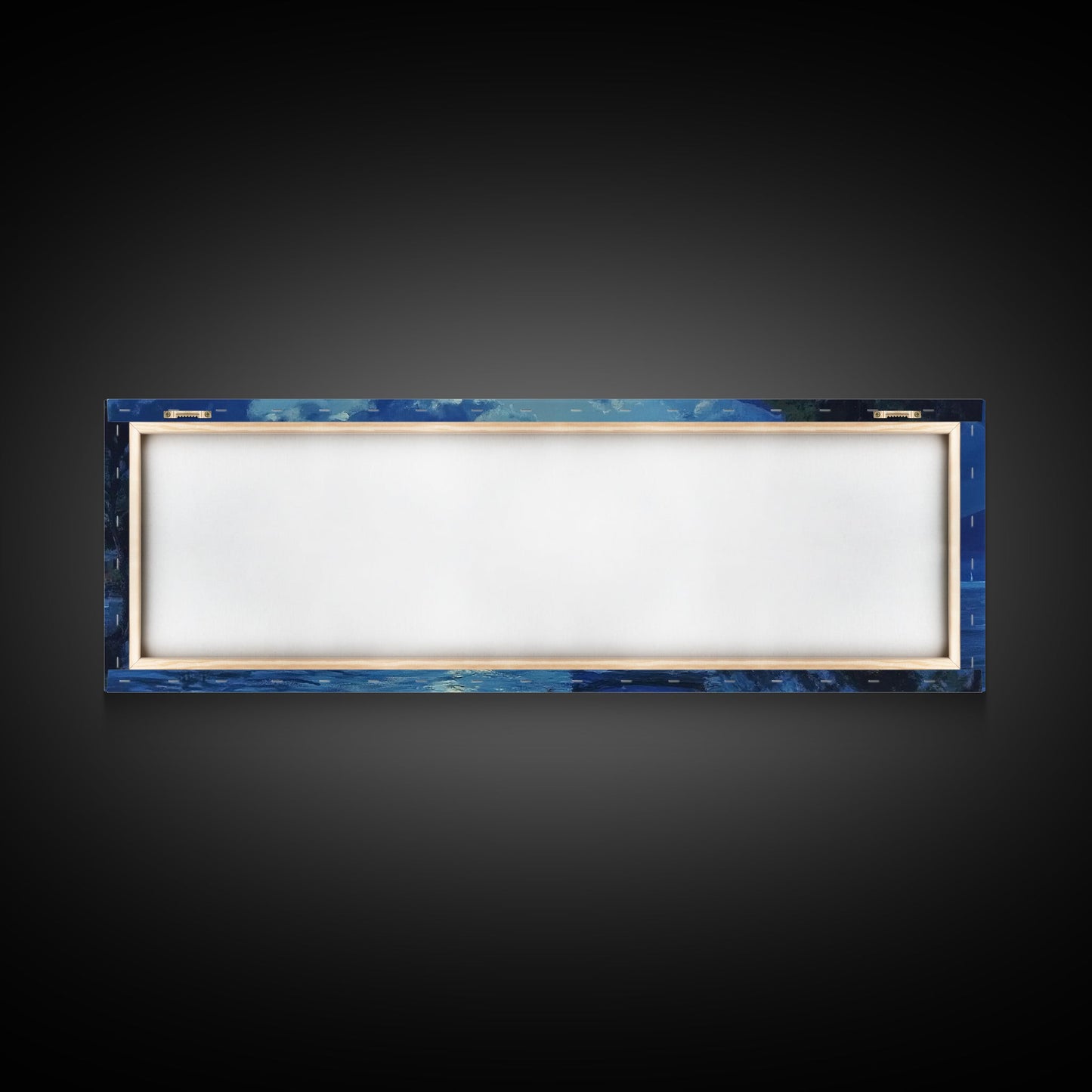 Fishing Village at Midnight Under a Full Moon, Framed Canvas Print, Panoramic Wall Art, Eclectic Boho Home Decor, Wide Oversized Wall Art