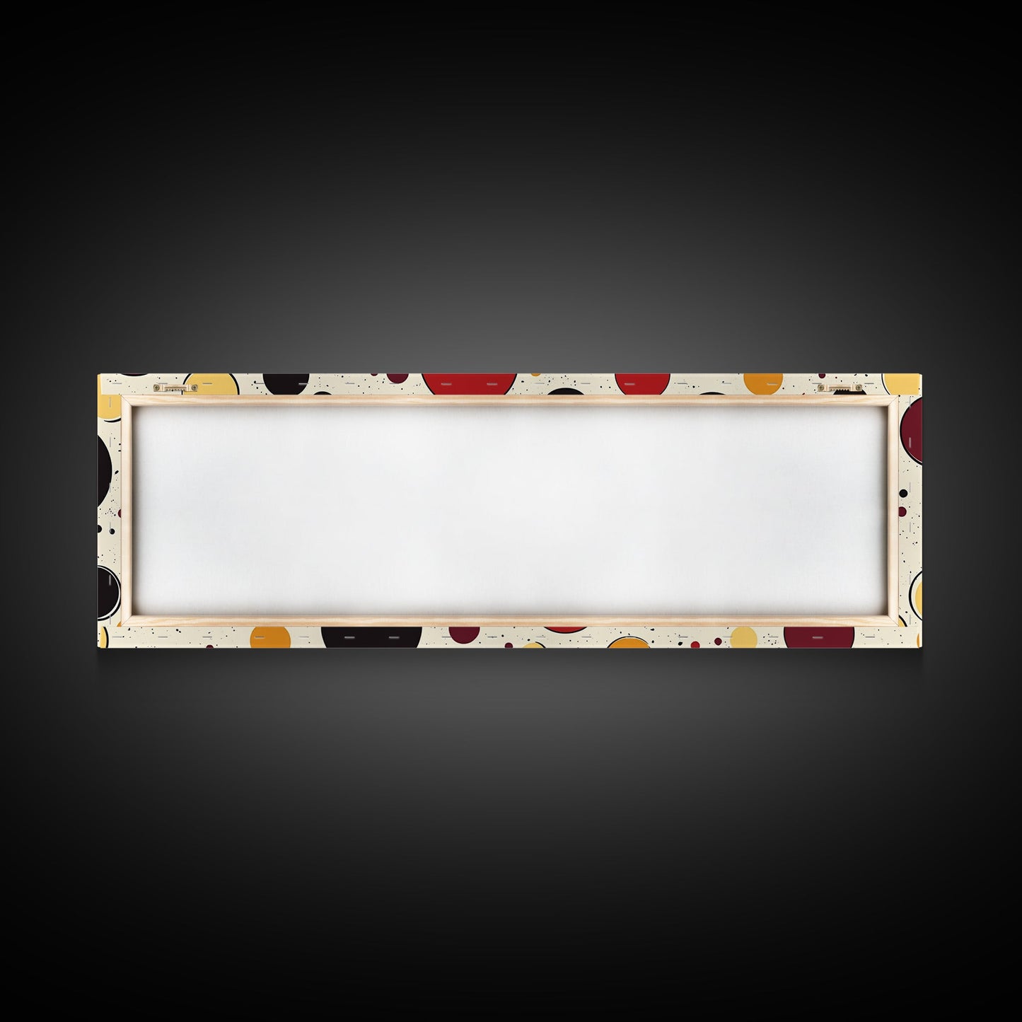 Polka Dots - Framed Canvas Print - MCM Inspired Midcentury-Modern Wall Art - Red, Yellow and Black Dots on a White Background