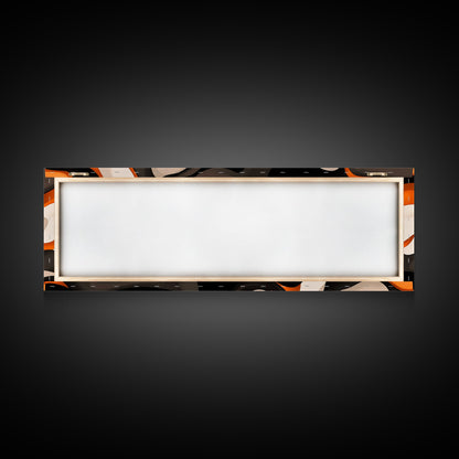 Retro Abstract Art, Framed Canvas Print, Orange, Black and White Wall Art, Oversized Extra Wide Wall Art