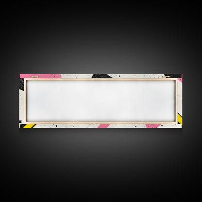 Retro Vaporwave Art, Pink Black and White Geomatric Abstract Art, Oversize Art For Large Living Room, Panoramic Painting