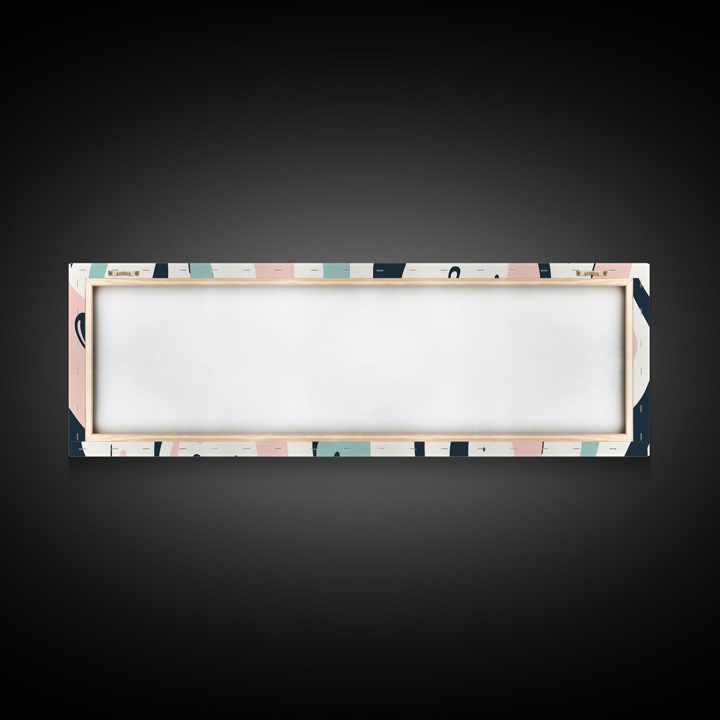 Retro Pink and Turquoise Animal Print Abstract Art, Framed Canvas Print, Wood Framed Extra Large Panoramic Art, 20x60 Art, 24x72 Art