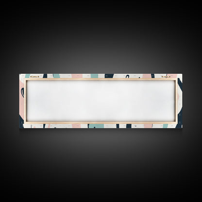 Retro Pink and Turquoise Animal Print Abstract Art, Framed Canvas Print, Wood Framed Extra Large Panoramic Art, 20x60 Art, 24x72 Art