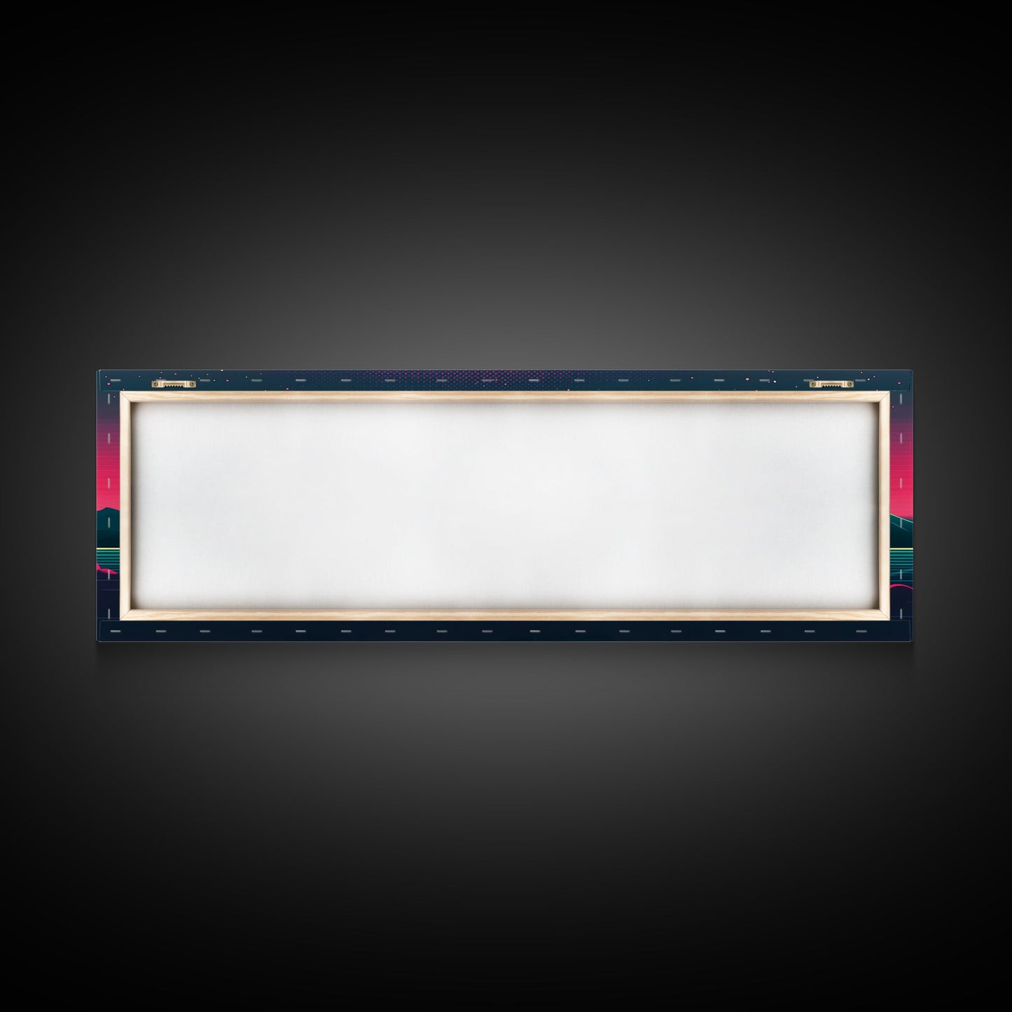 Synthwave Sunset Over The Mountains, Wireframe Art, Framed Canvas Print, Wire Frame Retro 1980s Style Wall Art