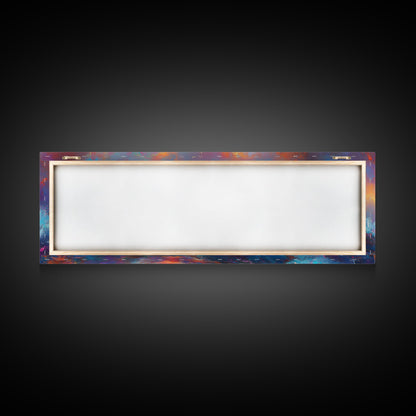 Oil Painting Print of Rainbow Ocean Waves, Retro Farmhouse Beach House Decor, Panoramic Extra Wide Wall Art