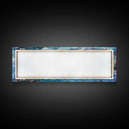 Italian Seaside, Framed Canvas Print, Italy In The Summer, Original Artwork Oil Painting Print, Gift Idea, Horizontal Wood Framed Panoramic Art