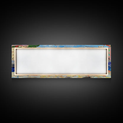 Pastel Row Boats in an Italian Fishing Village, Framed Canvas Print, Original Artwork, Retro Italy Painting, Impasto Style Print