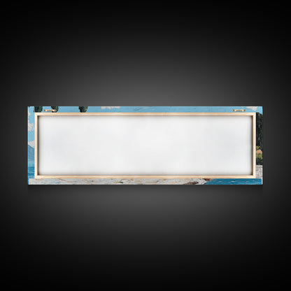 Impressionist Painting of an Italian Seaside Villa, Framed Canvas Print, Italy Village Decor, Ulta Wide Panoramic Landscape Painting