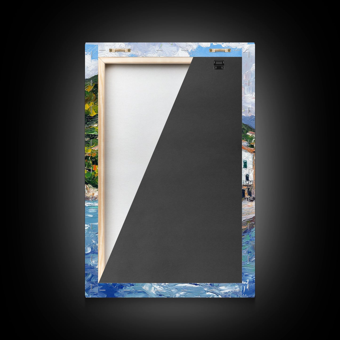 Modern Art Canvas Print - Italian Fishing Village - Italy Oil Painting - Neutral Wall Art - Seascape Painting - Impasto Style Print - Boho