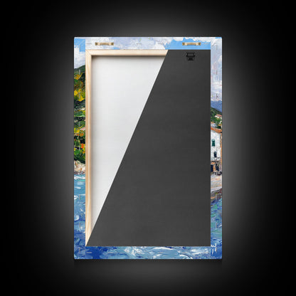 Modern Art Canvas Print - Italian Fishing Village - Italy Oil Painting - Neutral Wall Art - Seascape Painting - Impasto Style Print - Boho