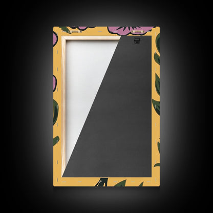 Framed Canvas Canvas Wall Art Mid-Century Modern Boho Flower Print, Purple and Yellow Wall Art, Modern Art Boho Home Decor, Minimalist