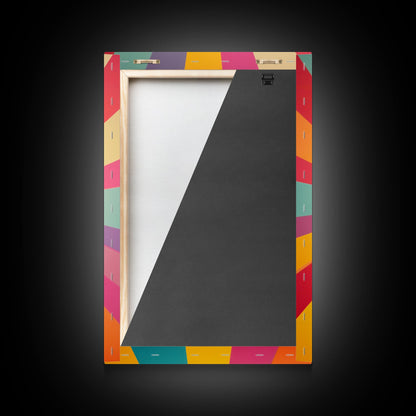 MCM Inspired Wall Art, Fire Engine Red, Slate Green, Storm Grey and Bee Yellow Geometric Framed Canvas Print, Boho Decor