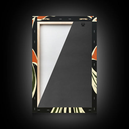 Orange Flower on Black Background, MCM Style Art, Framed Canvas Print