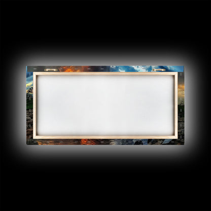 Sunset Over A Rocky River, Framed Canvas Print, Landscape Photography Style Wall Art, Beautiful Home Decor