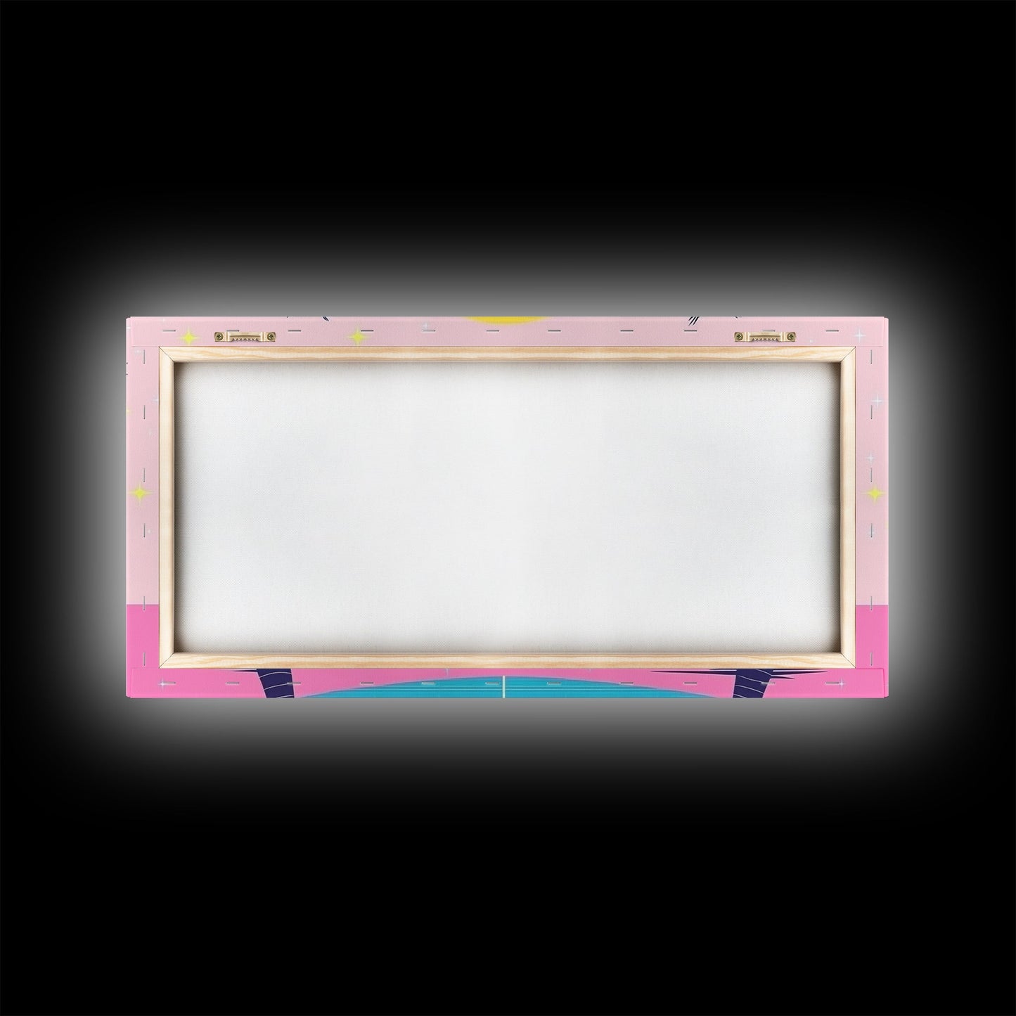 Retro Synthwave Wall Art, Outrun Home Decor Framed Canvas Print, Two Palm Trees and a Sunset