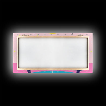 Retro Synthwave Wall Art, Outrun Home Decor Framed Canvas Print, Two Palm Trees and a Sunset