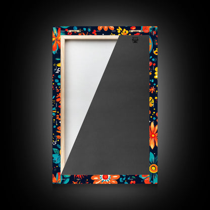 Mexican Tile Pattern Wall Art, Framed Canvas Print, Chicano Wall Art, Mexicano Wall Art, Textile Inspired Wall Decor