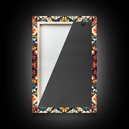 Floral Pattern Wall Art, Mexican Tile Pattern Framed Canvas Print, Chicano Art, Textile Inspired Wall Art, Southwestern Pueblo Style Art