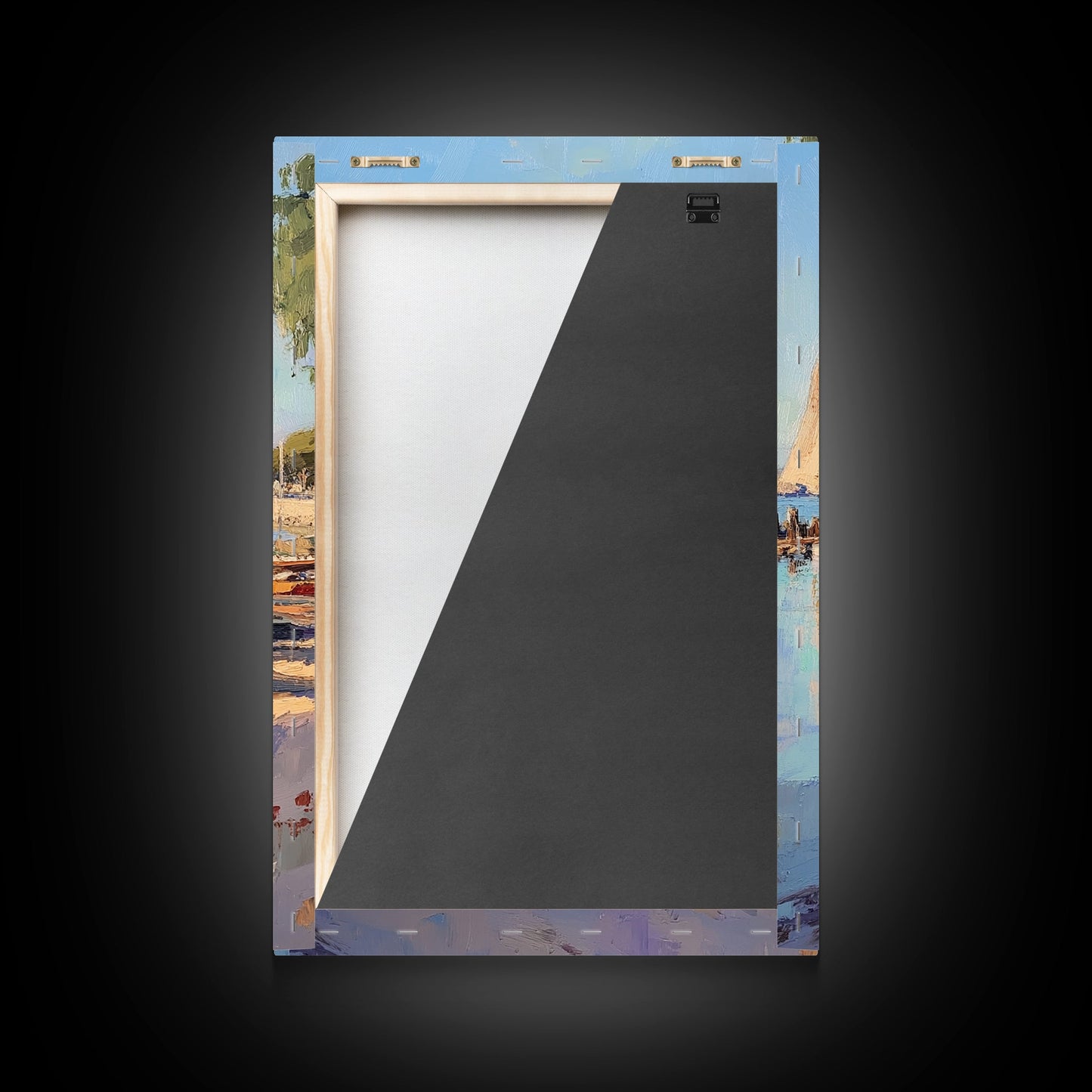 Italian Seaside Village Framed Canvas Print, Sailboat Painting, Italy Painting, Italy Decor, Vacation Gift Idea, Maine Oil Painting, Nautical Home Decor