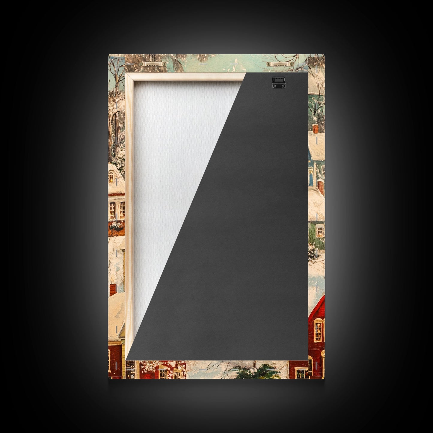 Retro Christmas Village Wall Art For Above Mantle, Framed Canvas Print, Christmas Home Decor, Christmas Wall Art, Christmas Postcard Art