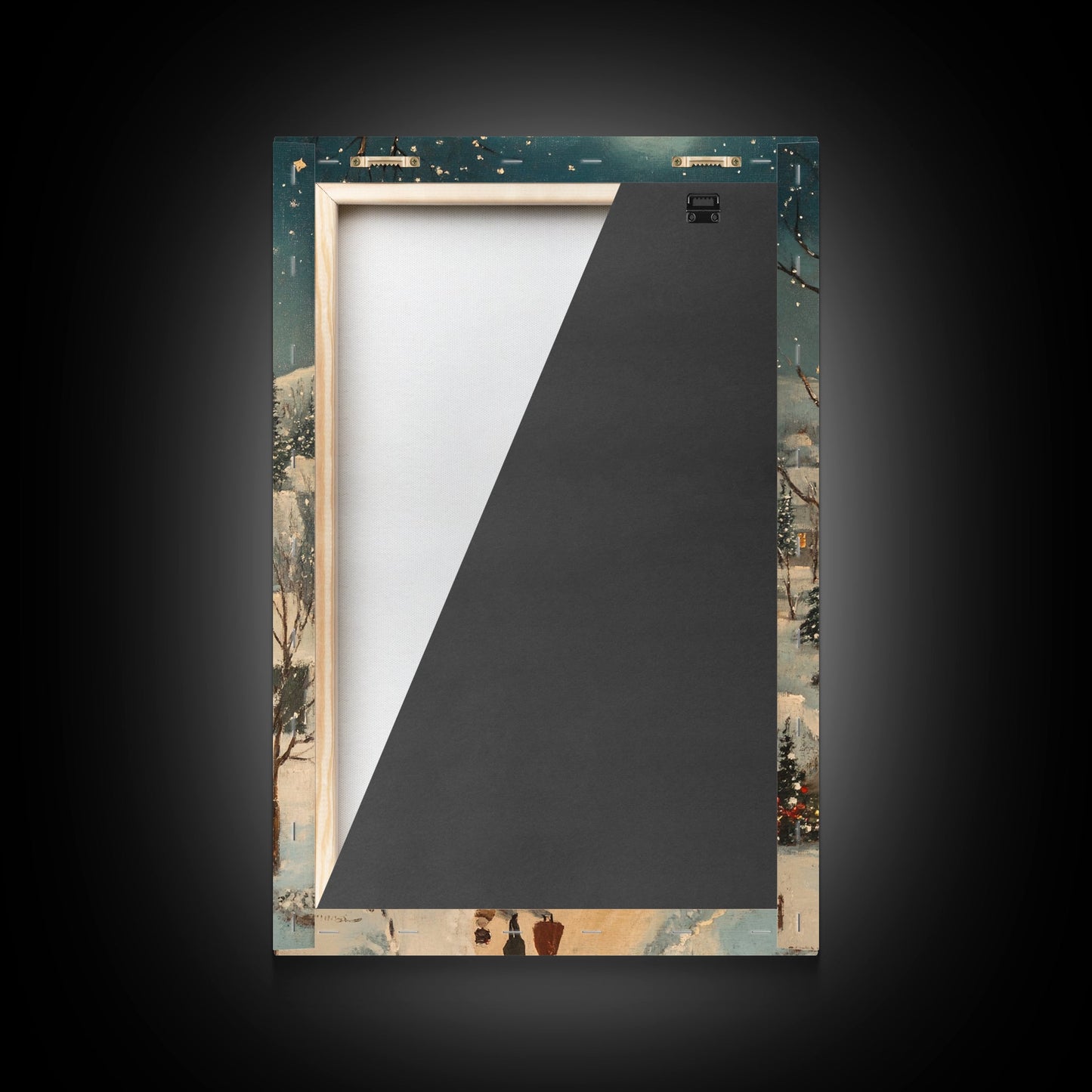 Full Moon on Christmas Even, Framed Canvas Print, Vintage Christmas Oil Painting Print, Christmas Village Wall Art, Christmas Sign, Christmas Art