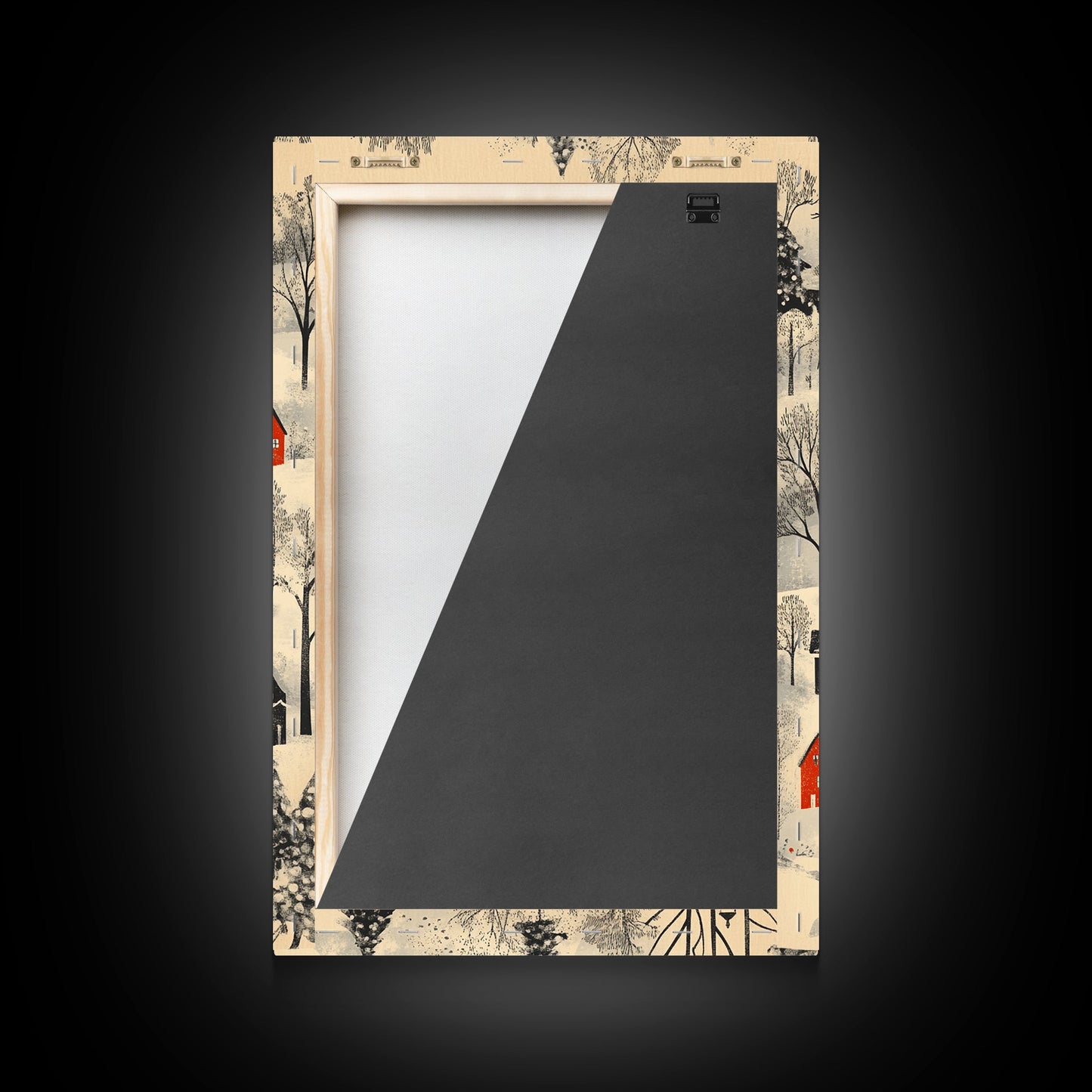 Sketch of a Christmas Village Canvas Print - Framed Canvas - Minimalist Christmas Art - Boho Christmas Art - Rustic Christmas Art