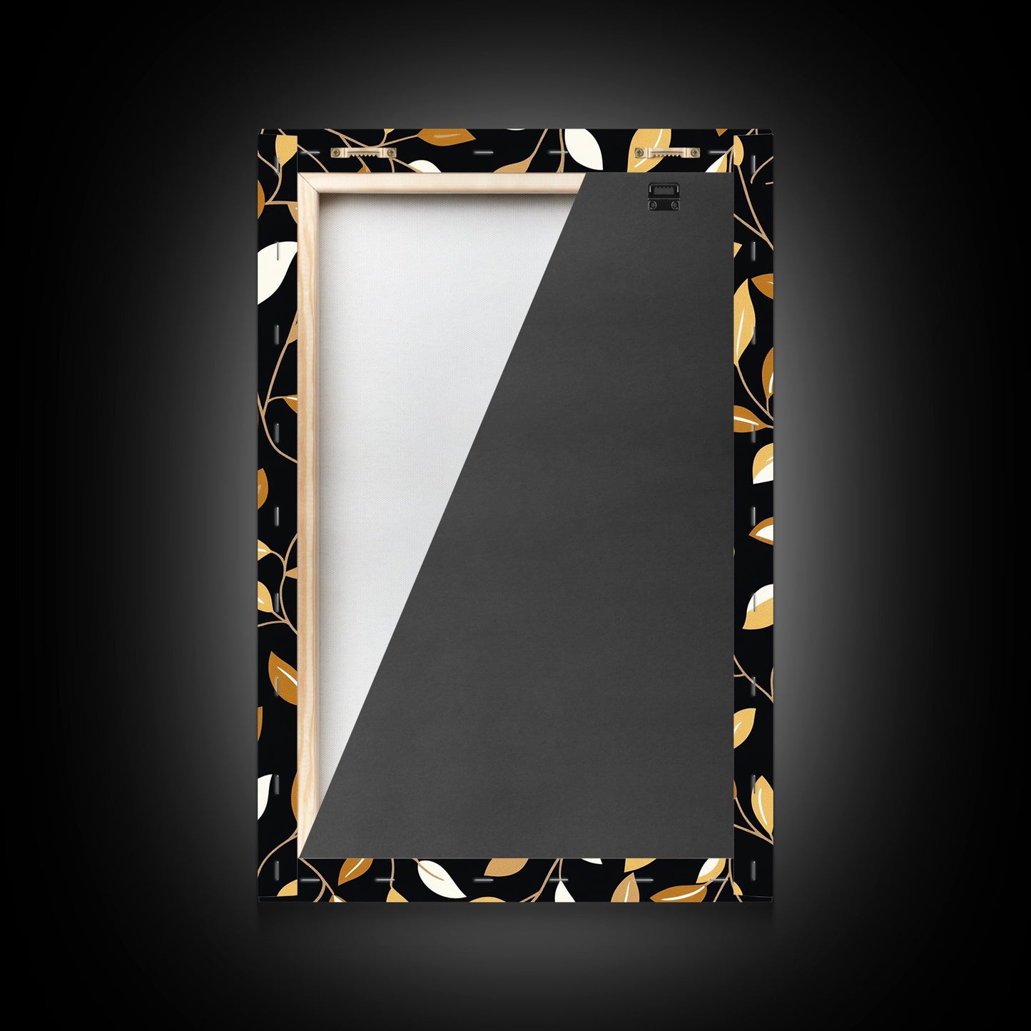 Ivy Leaves Framed Canvas Print, Mid Century Modern Pattern art, Botanical Print, Botanical Wall Art, Black Background