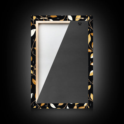 Ivy Leaves Framed Canvas Print, Mid Century Modern Pattern art, Botanical Print, Botanical Wall Art, Black Background