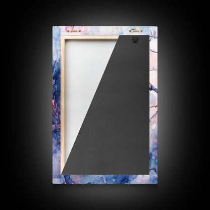 Cherry Blossoms Wall Art, Framed Canvas Print, Ready To Hang, Boho Decor, Minimalist Cherry Blossom Painting, Home Decor Living Room