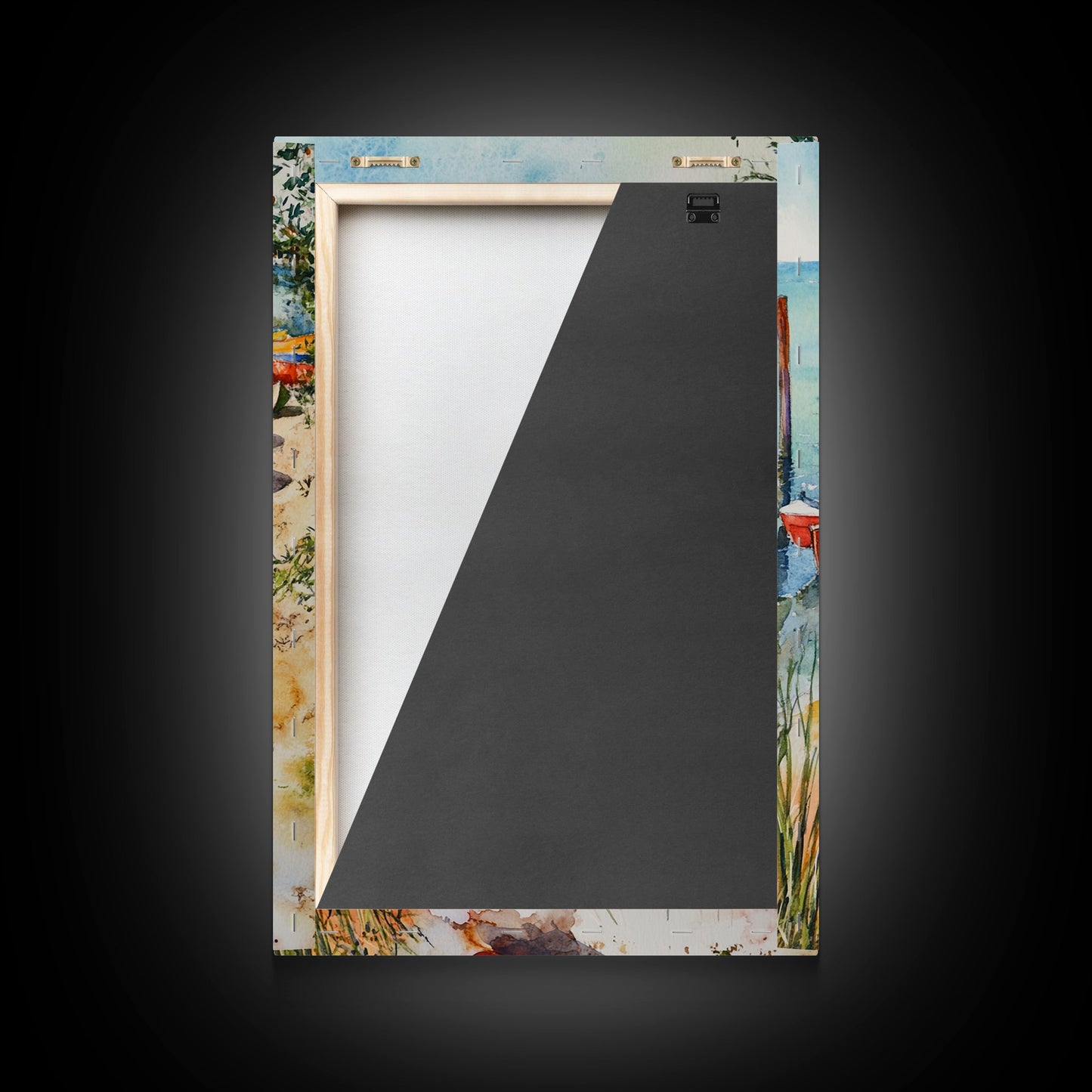 Kayaks On The Ocean Framed Canvas Print, Maine Painting, Coastal Decor, Cute Coastal Wall Art, Preppy Decor, Coastal Landscape Painting