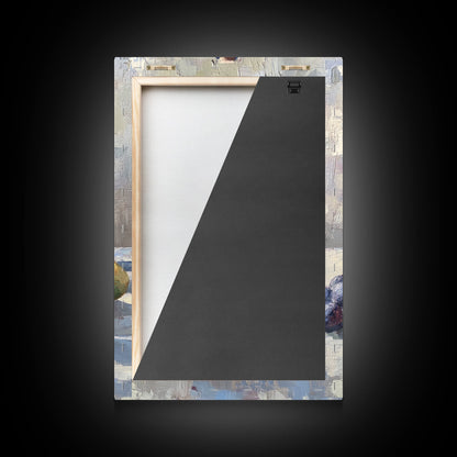 Still Life Of Grapes and Wine, Framed Canvas Print, Antique Style Fruit Still Life Oil Painting Print, Kitchen Decor, Rustic Farmhouse Kitchen Art