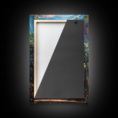 The Steps To The Sky, Framed Canvas Print, Cute Fantasy  Decor, Preppy Wall Art, Gift For Her, Dorm Wall Art, Landscape Painting