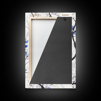 Wabi Sabi Wall Art Framed Canvas Print, Chinoiserie Wall Art, Chinoiserie Style Home Decor, Blue Flower Floral Print Wall Decor