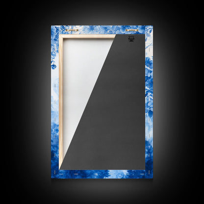 Blue Roses Chinoiserie Style Painting Print, Living Room Decor, Chinoiserie Wall Art, Chinoiserie Decor, Living Room Wall Art