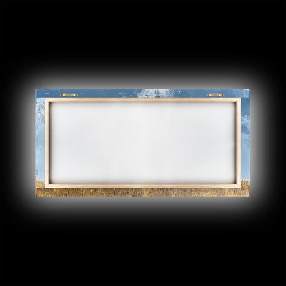 Old Building Farm In A Wheat Field, Framed Canvas Painting Print, Panoramic Rural Landscape Wall Art Rustic Barn Country Side Ready To Hang