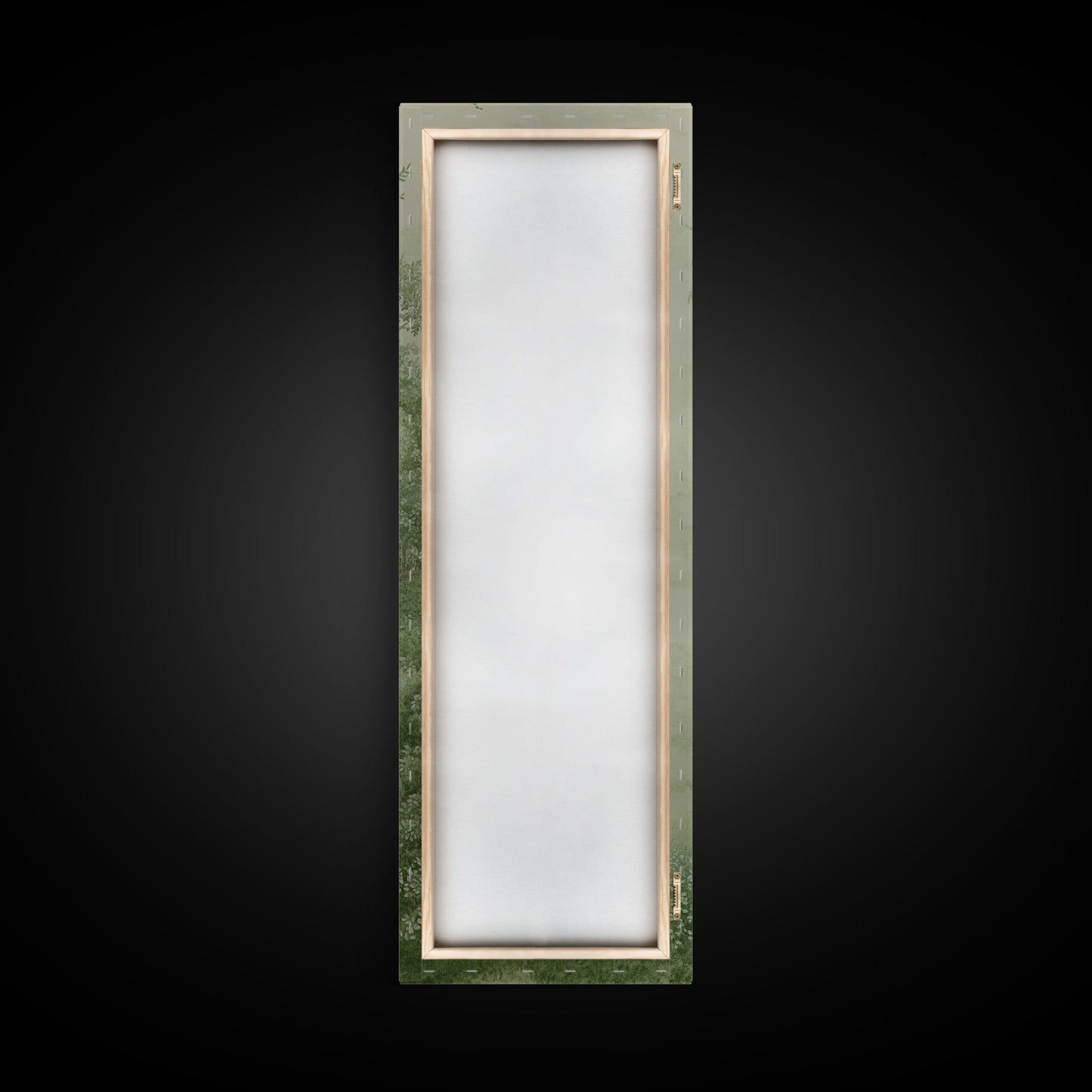 Misty Green Botanical Scene - Framed Canvas Print Showcasing Wabi Sabi Art Style with Tranquil Tree Landscape